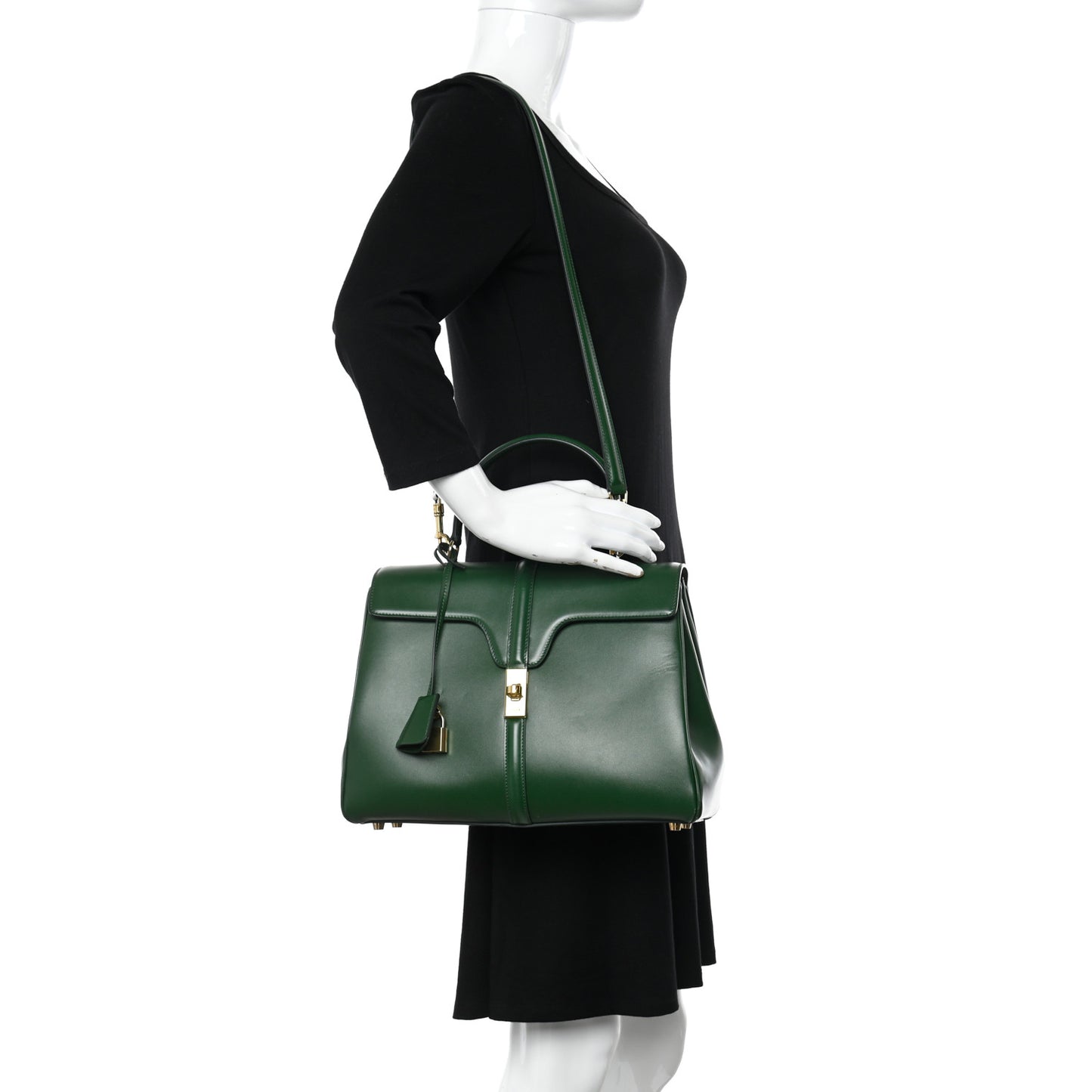 Satinated Calfskin Medium 16 Top Handle Bag Forest