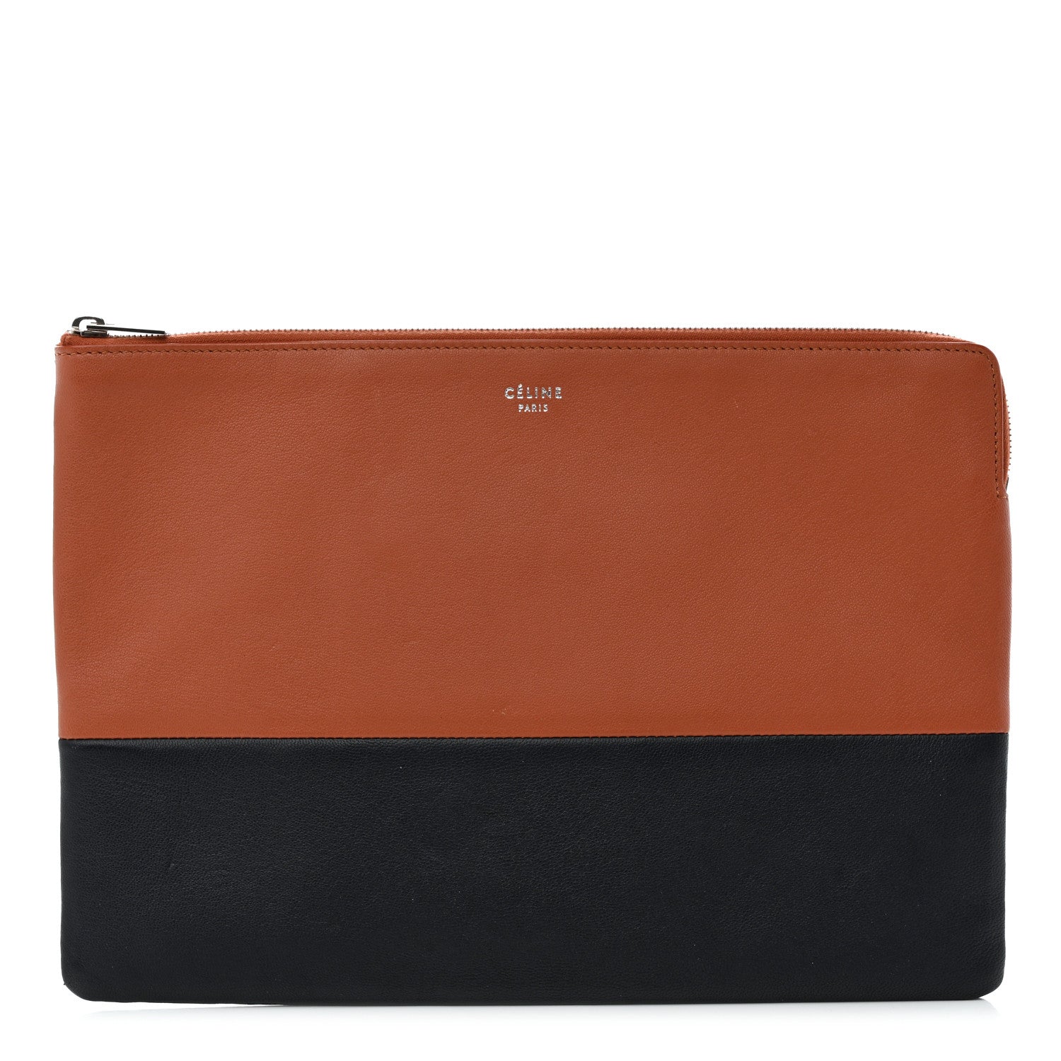Celine Lambskin Bi-Color Solo Clutch Pouch Terracotta Navy 1 of 7