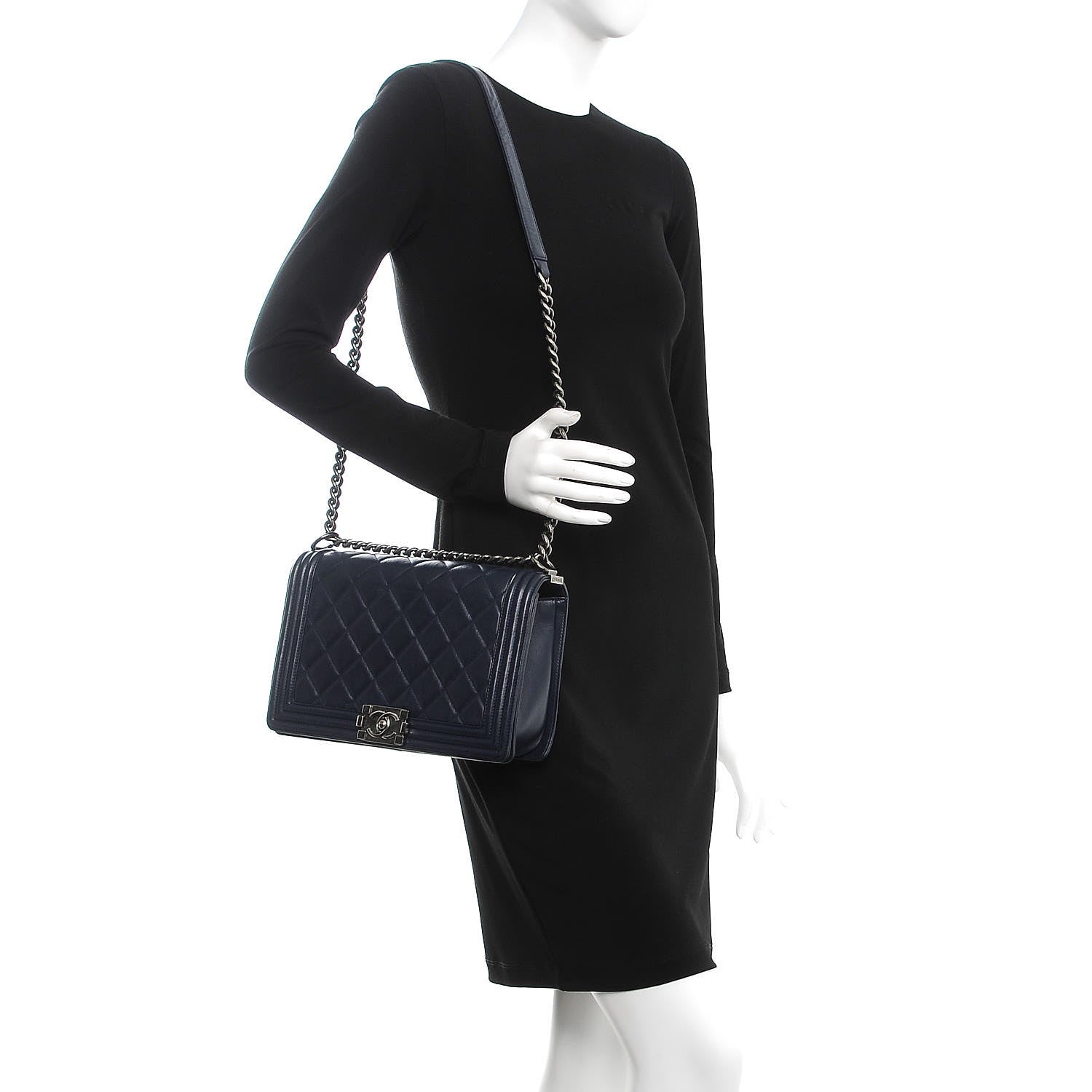 Chanel Lambskin Quilted New Medium Boy Flap Dark Navy Blue 2 of 8