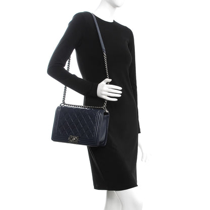 Chanel Lambskin Quilted New Medium Boy Flap Dark Navy Blue 2 of 8