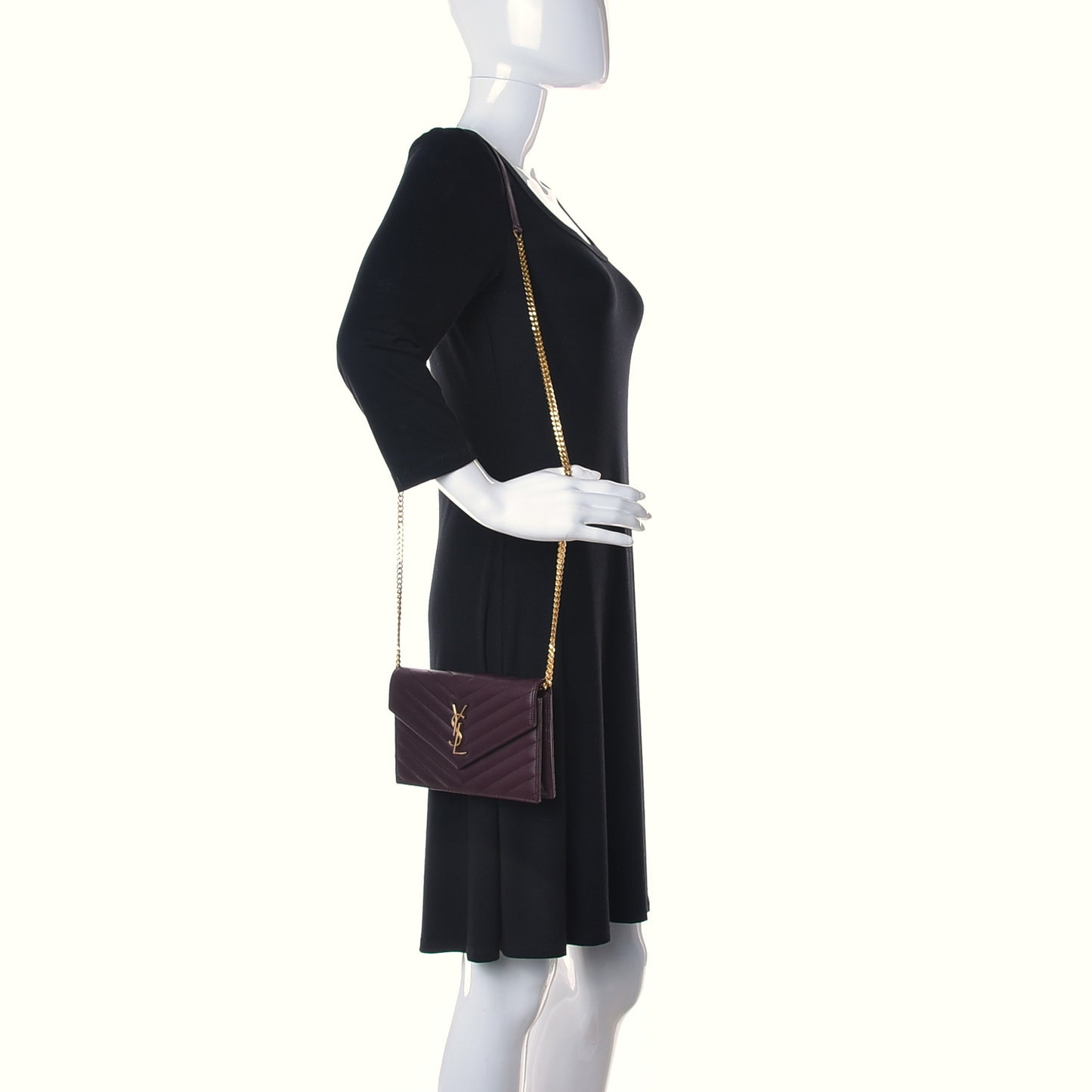 Nappa Matelasse Chevron Monogram Chain Wallet Amaranto