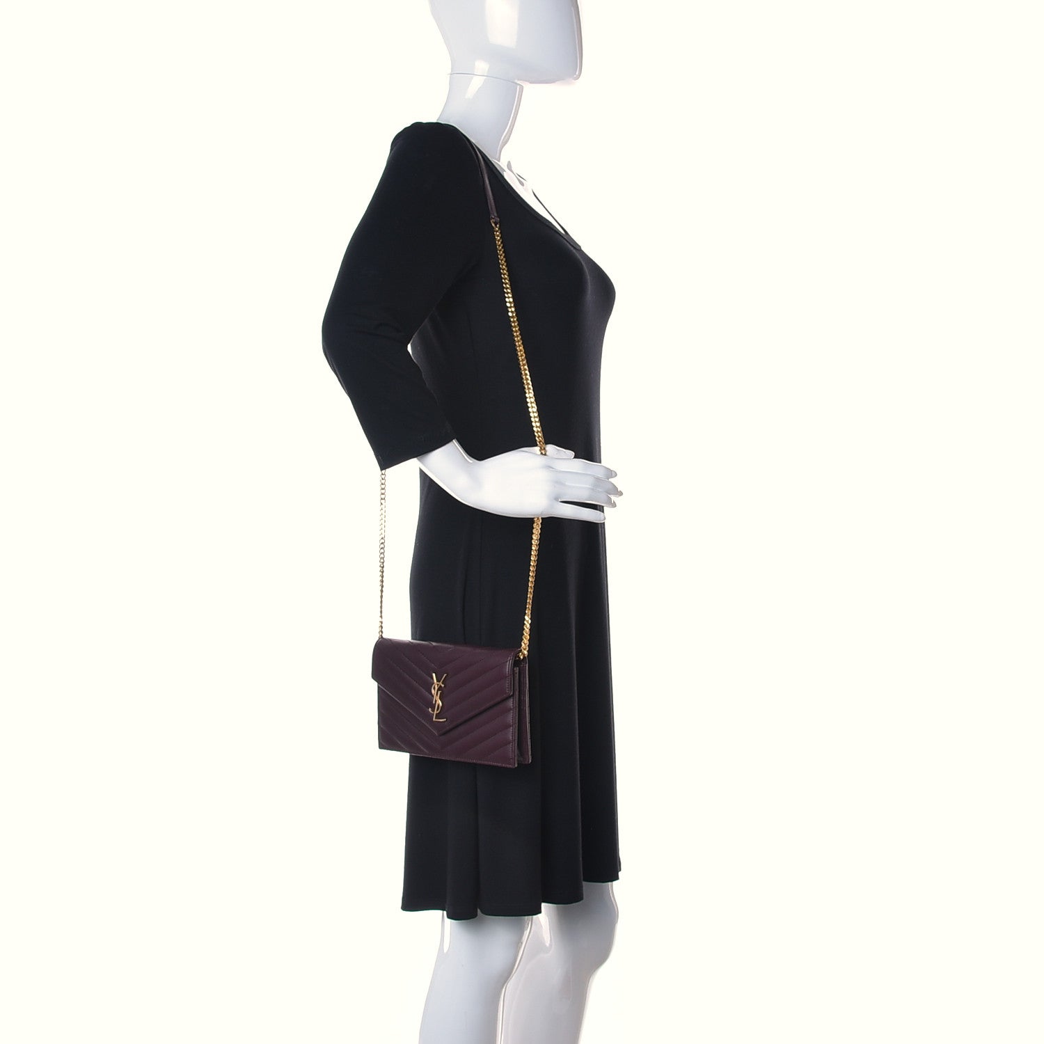 Saint Laurent Nappa Matelasse Chevron Monogram Chain Wallet Amaranto 2 of 10