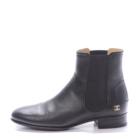 Calfskin Elastic Short Boots 39.5 Black