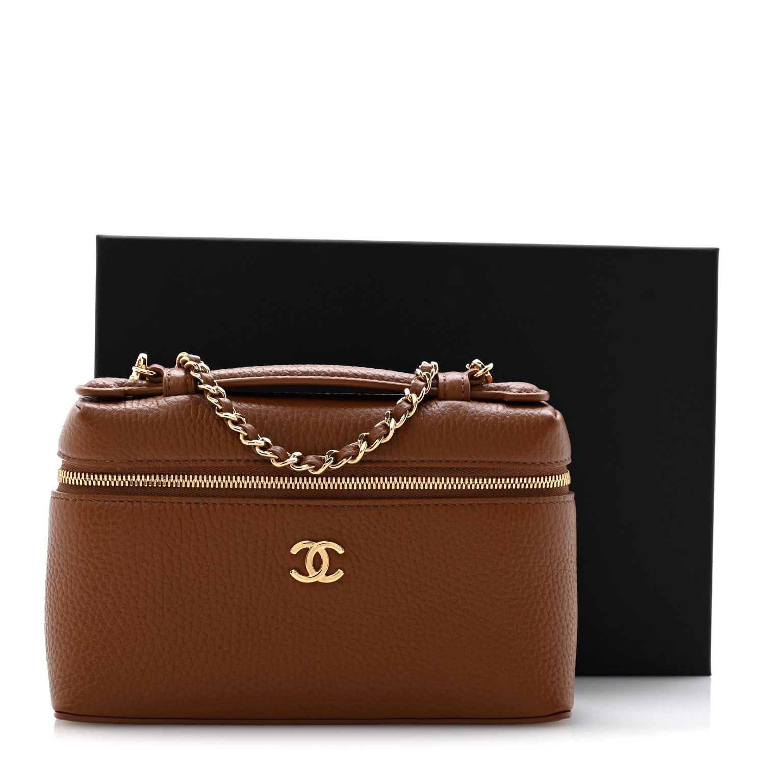 Chanel Grained Calfskin Top Handle Slim Vanity Case With Chain Camel 11 of 11