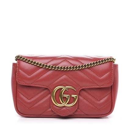 Gucci Calfskin Matelasse Super Mini GG Marmont Shoulder Bag Hibiscus Red 1 of 10