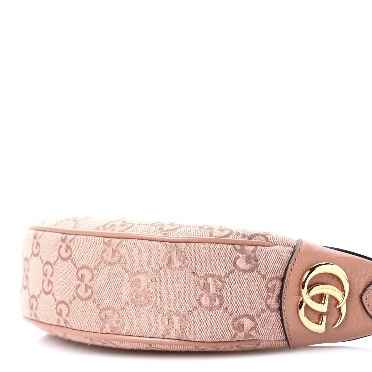 GG Supreme Monogram Textured Calfskin Web Mini Ophidia Half Moon Hobo Rose Pink