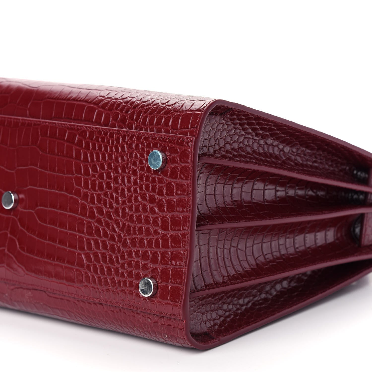Saint Laurent Calfskin Crocodile Embossed Small Sac de Jour Red Lacquer 8 of 8