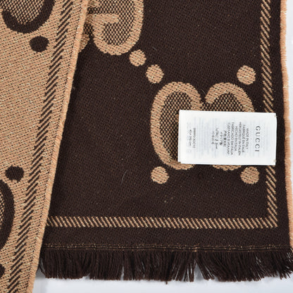 Gucci Wool Lame Jacquard Monogram Jumbo GG Lady Nest Lux Scarf Beige Dark Brown 3 of 4