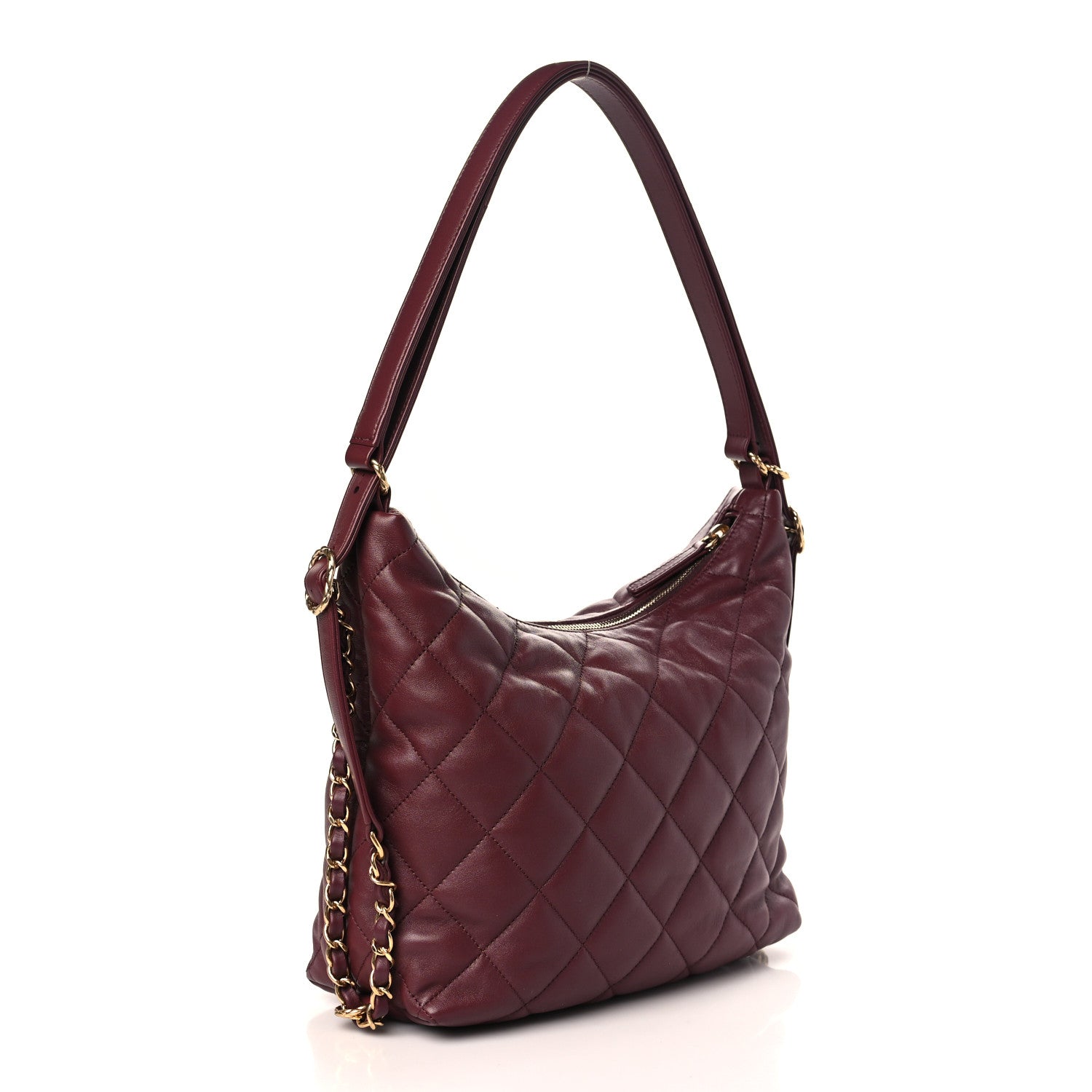 Chanel Lambskin Quilted Hobo Burgundy 3 of 9