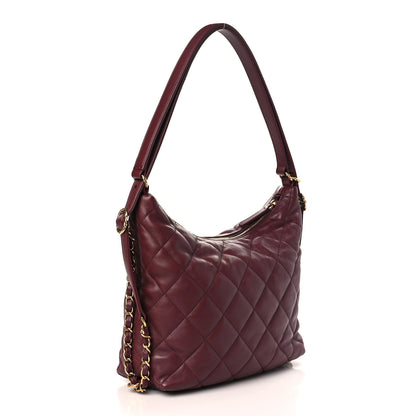 Chanel Lambskin Quilted Hobo Burgundy 3 of 9