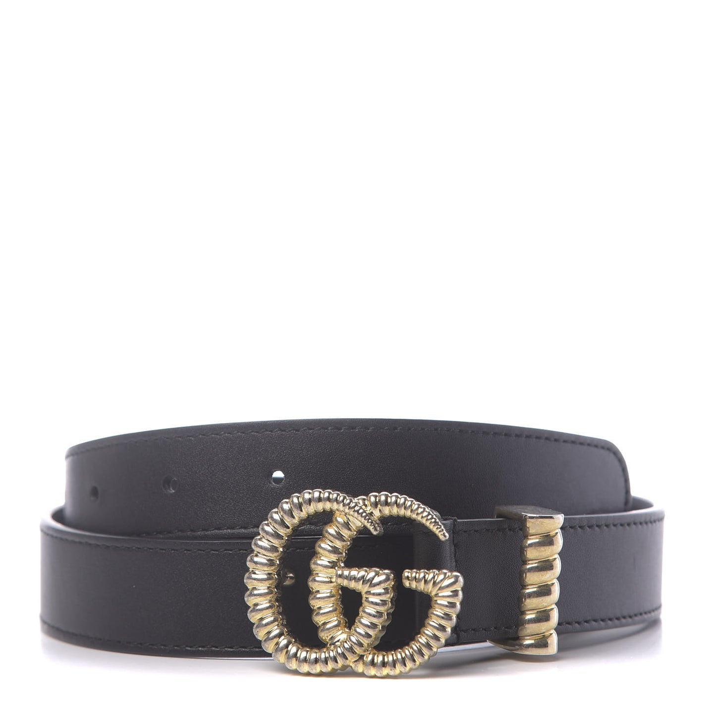 Moon Calfskin Torchon Double G 25mm Belt 80 32 Black