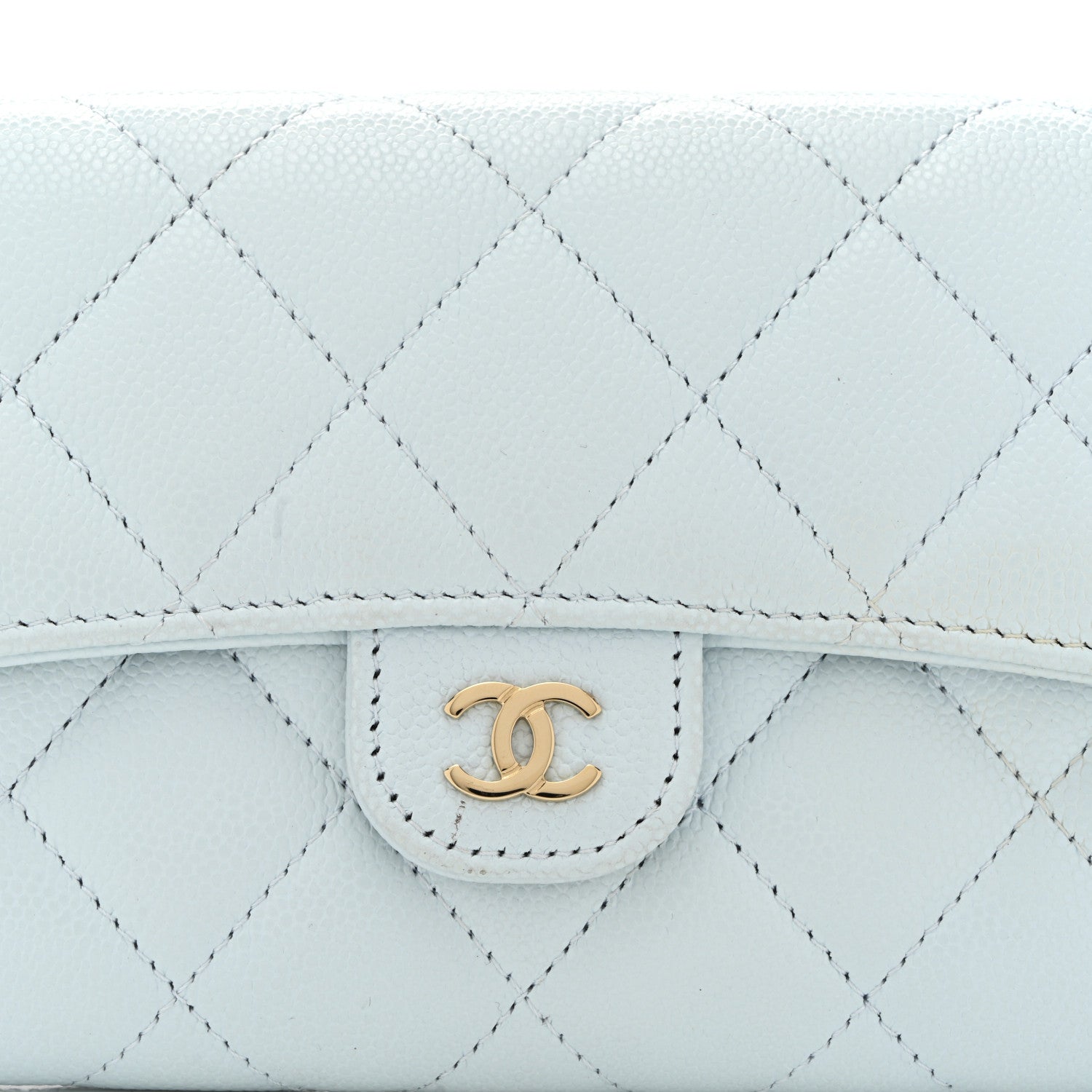 Chanel Caviar Quilted Large Gusset Flap Wallet Light Blue 9 of 11