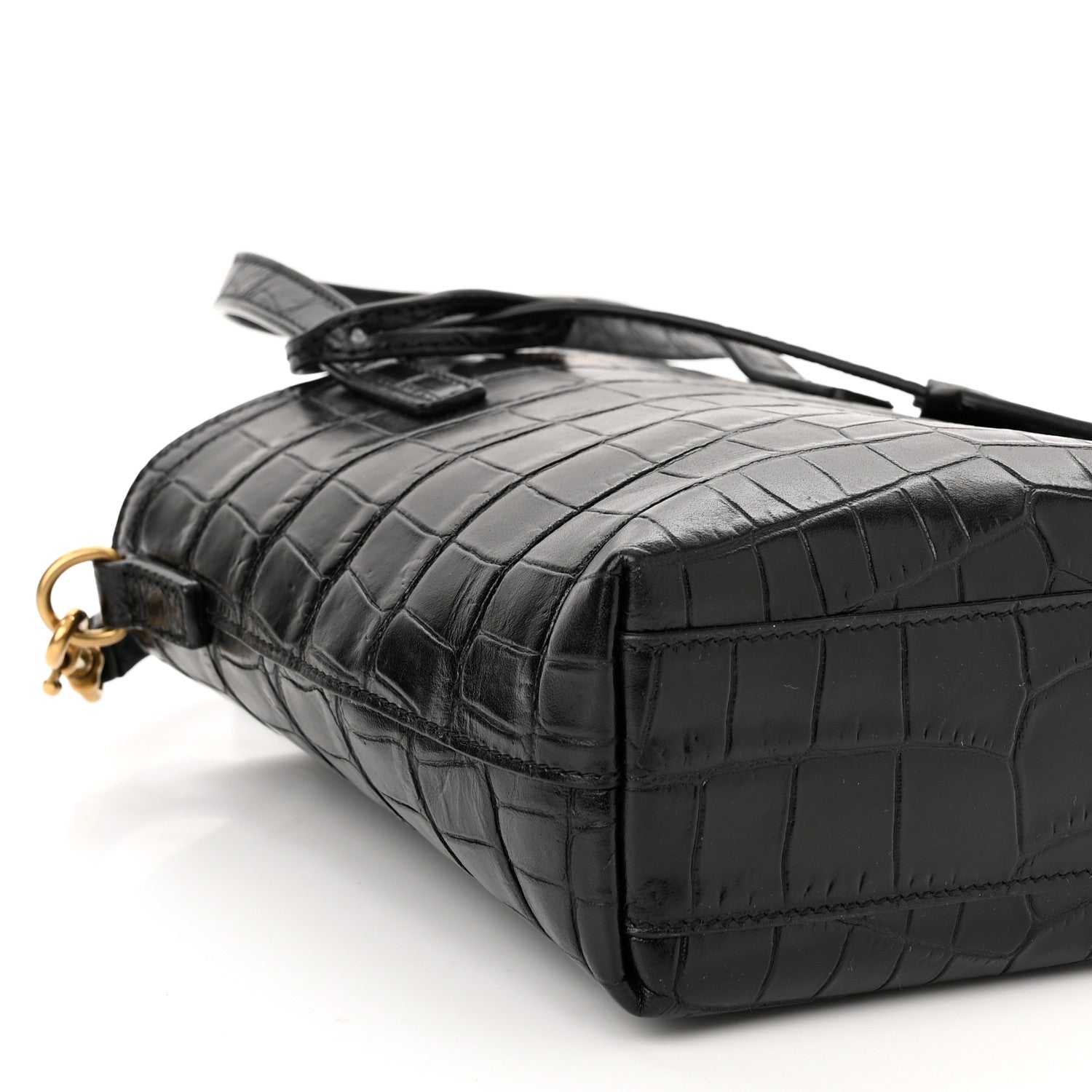 Saint Laurent Calfskin Crocodile Embossed Paris Mini Toy Shopper Tote Black 9 of 10