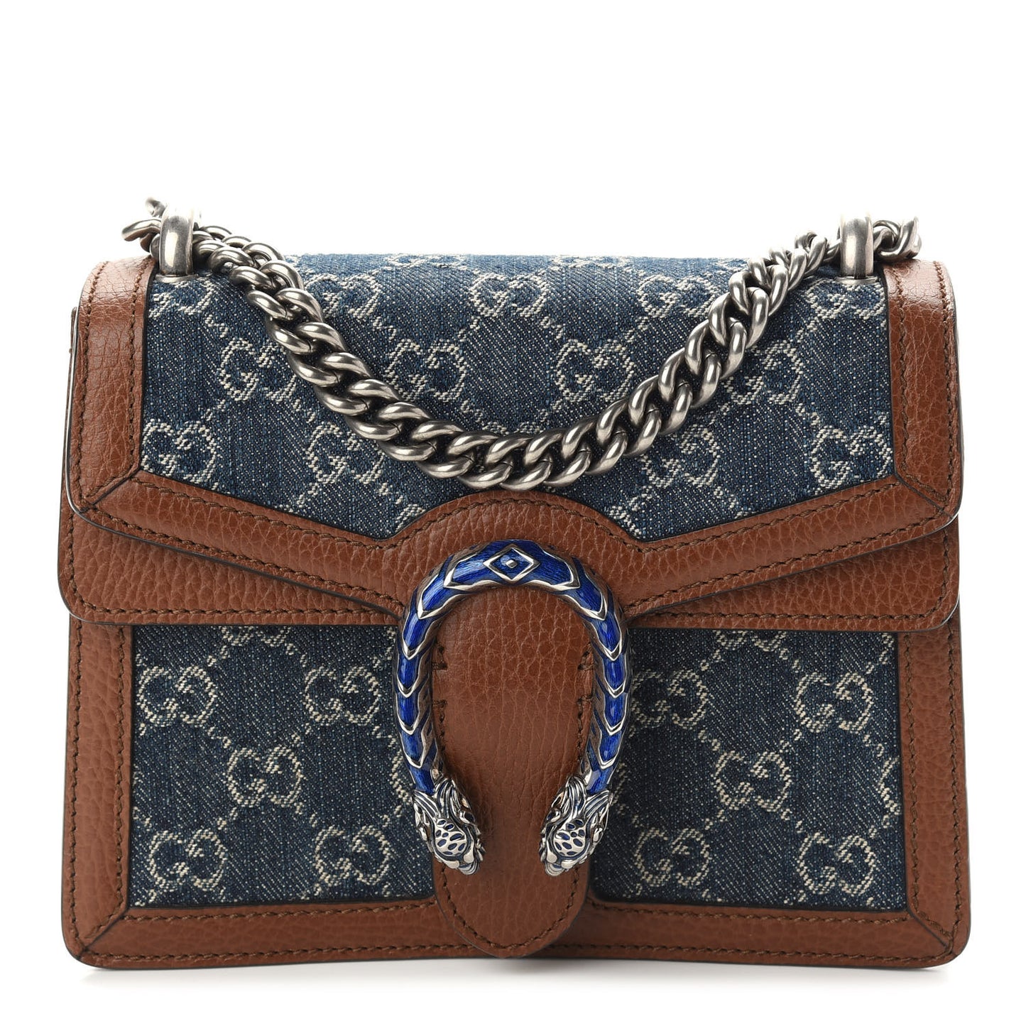 New Denim GG Monogram Dollar Calfskin Enamel Mini Dionysus Shoulder Bag Blue Tea Cuir Epilog Electric Blue