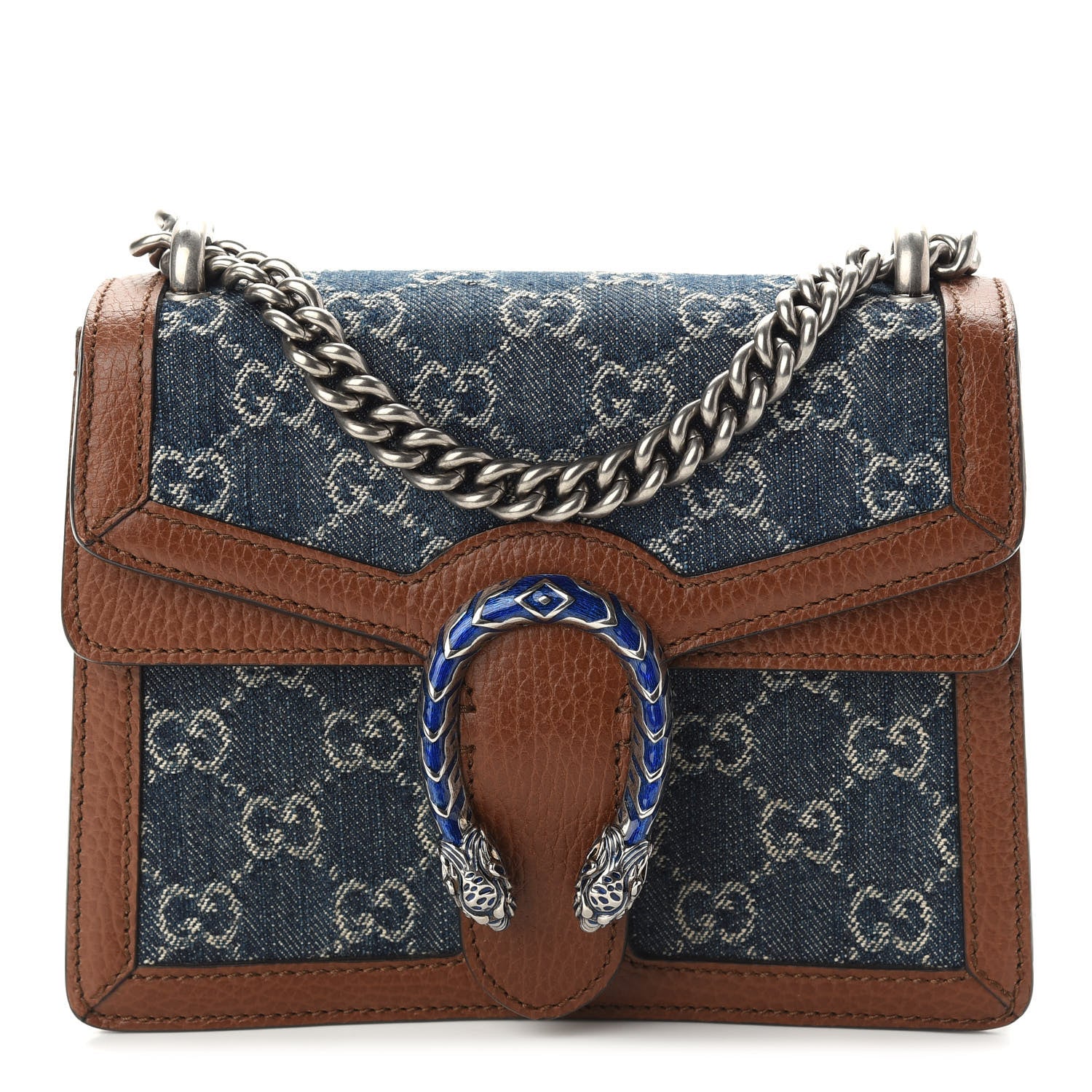 Gucci New Denim GG Monogram Dollar Calfskin Enamel Mini Dionysus Shoulder Bag Blue Tea Cuir Epilog Electric Blue 1 of 8