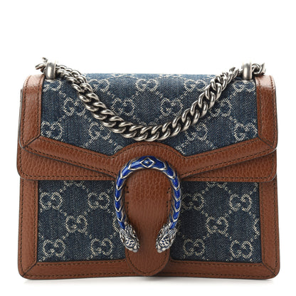 Gucci New Denim GG Monogram Dollar Calfskin Enamel Mini Dionysus Shoulder Bag Blue Tea Cuir Epilog Electric Blue 1 of 8