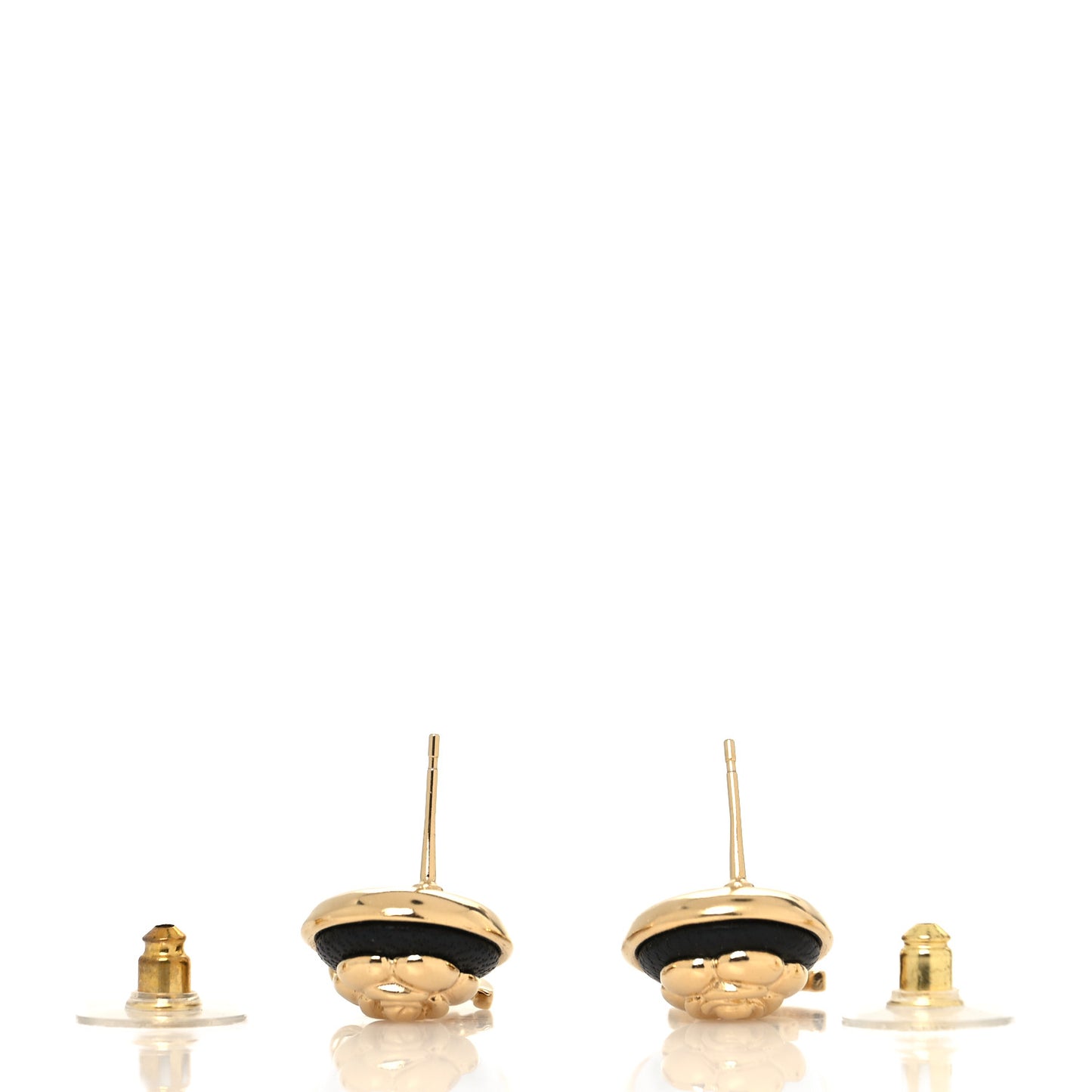 Metal Lambskin Camellia CC Drop Earrings Gold Black