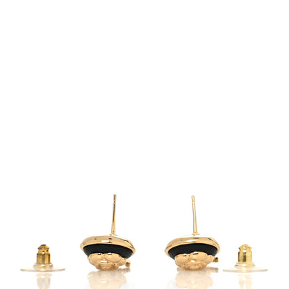 Chanel Metal Lambskin Camellia CC Drop Earrings Gold Black 3 of 4