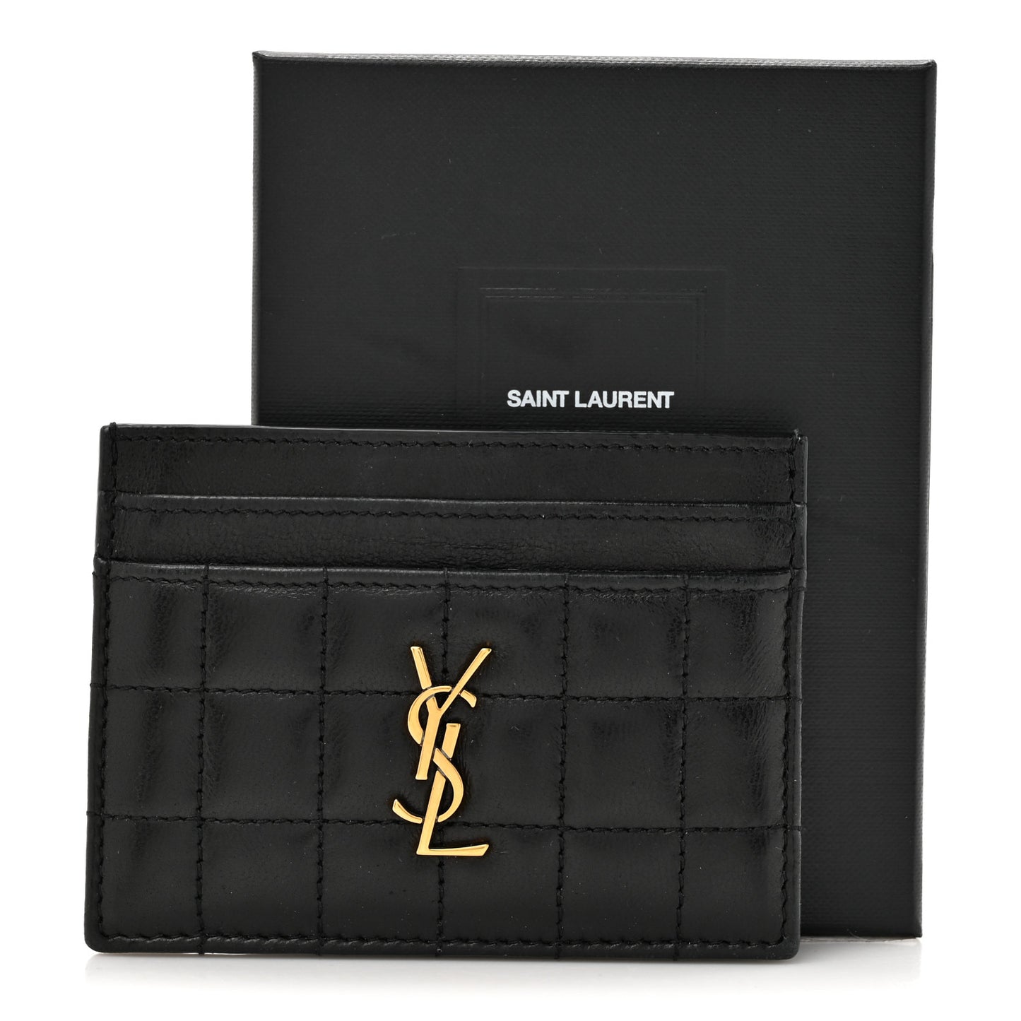 Lambskin Carre Quilted Cassandre Credit Card Case Black