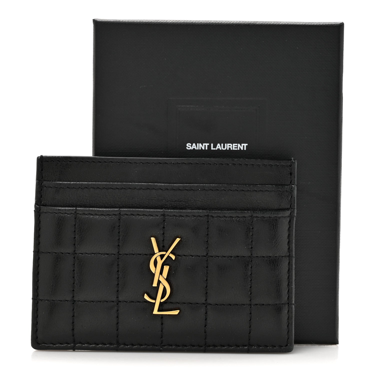 Saint Laurent Lambskin Carre Quilted Cassandre Credit Card Case Black 10 of 10
