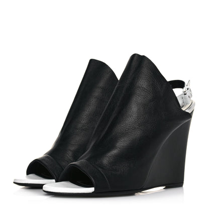 Balenciaga Veau Papier Wedge Sandals 41 Black White 3 of 11