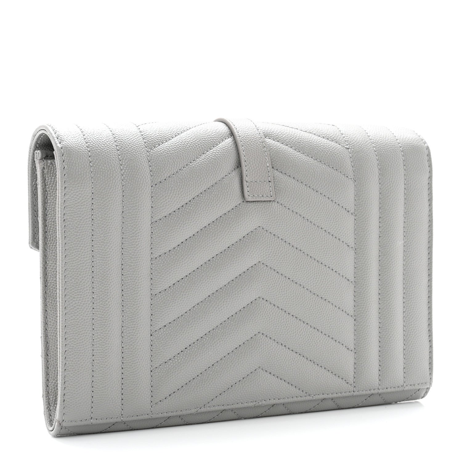Saint Laurent Grain De Poudre Textured Mixed Matelasse Triquilt Monogram Clutch Storm 3 of 8