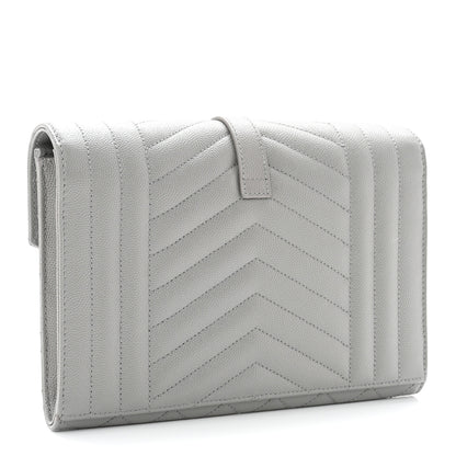 Saint Laurent Grain De Poudre Textured Mixed Matelasse Triquilt Monogram Clutch Storm 3 of 8