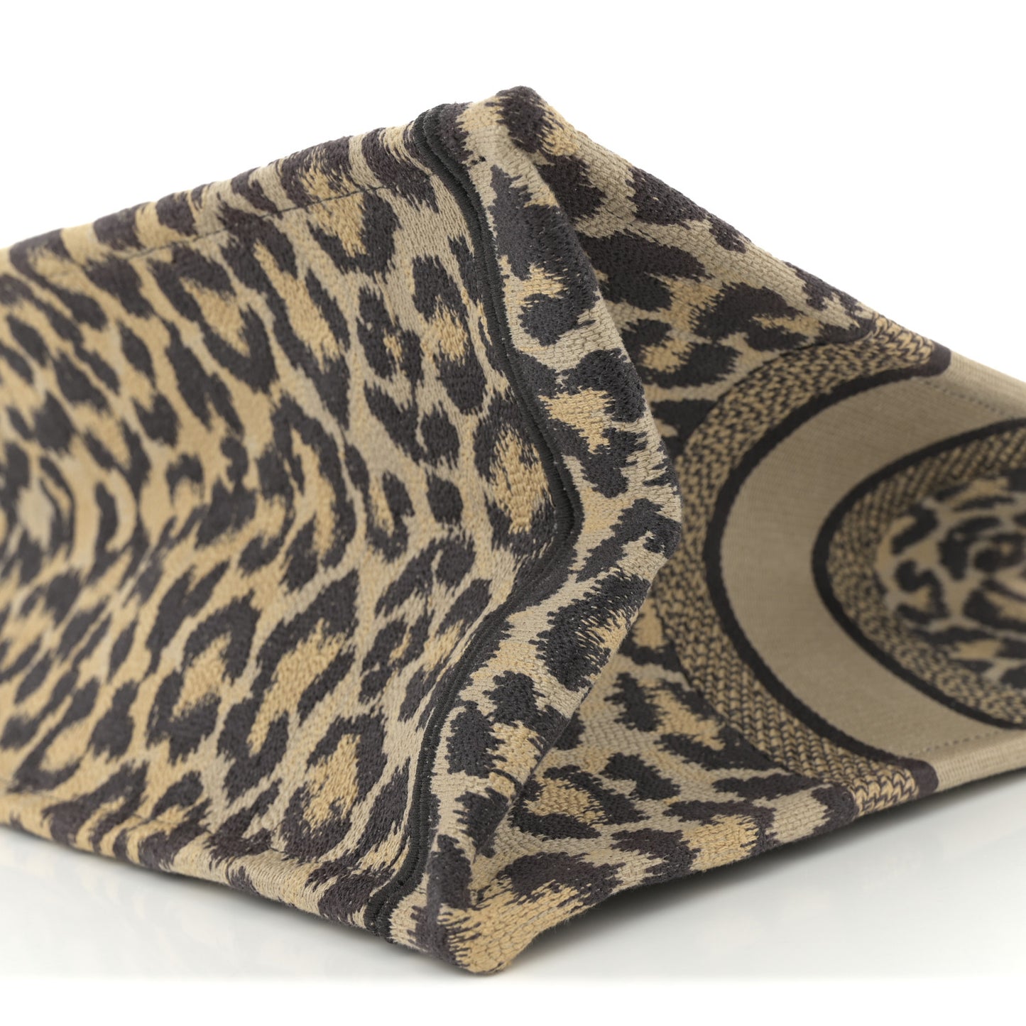 Canvas Mizza Embroidered Medium Leopard Book Tote Beige