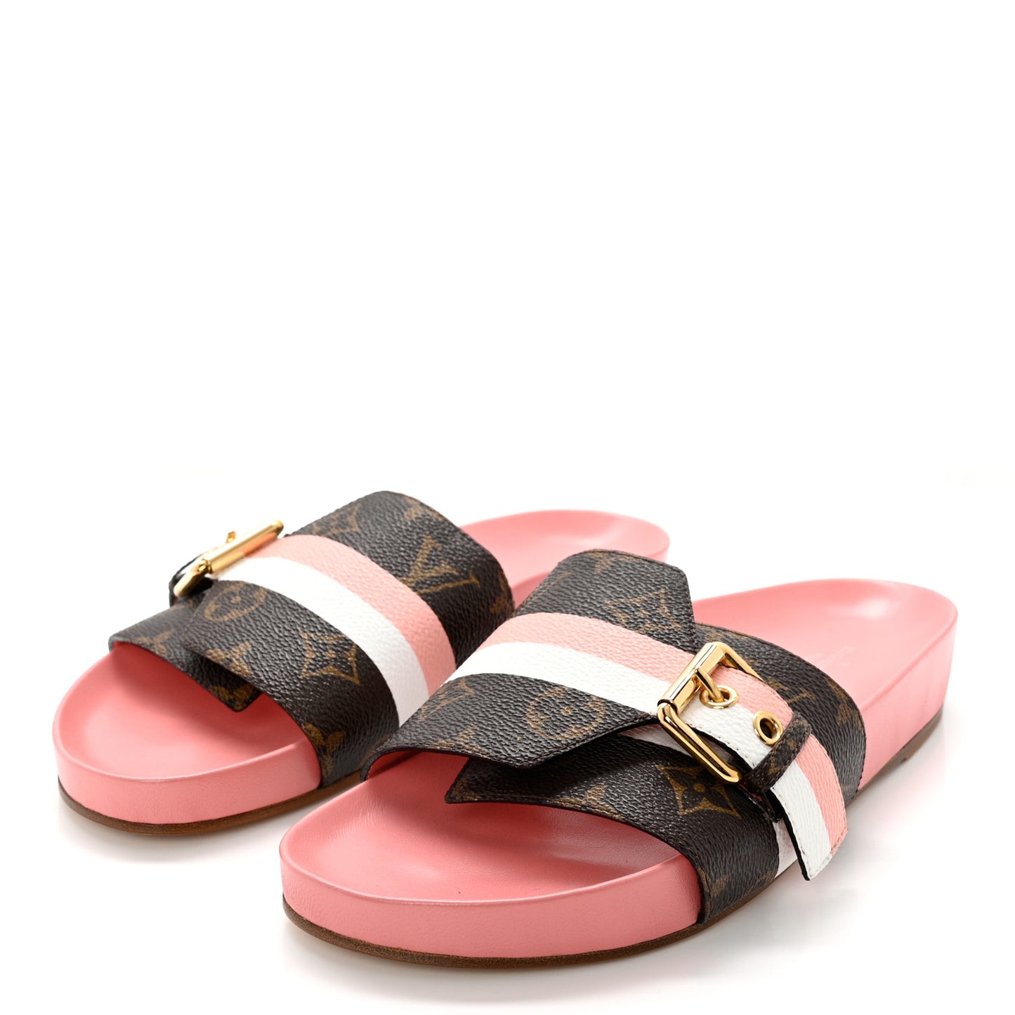 Patent Monogram Bom Dia Flat Mule 37.5 Rose White