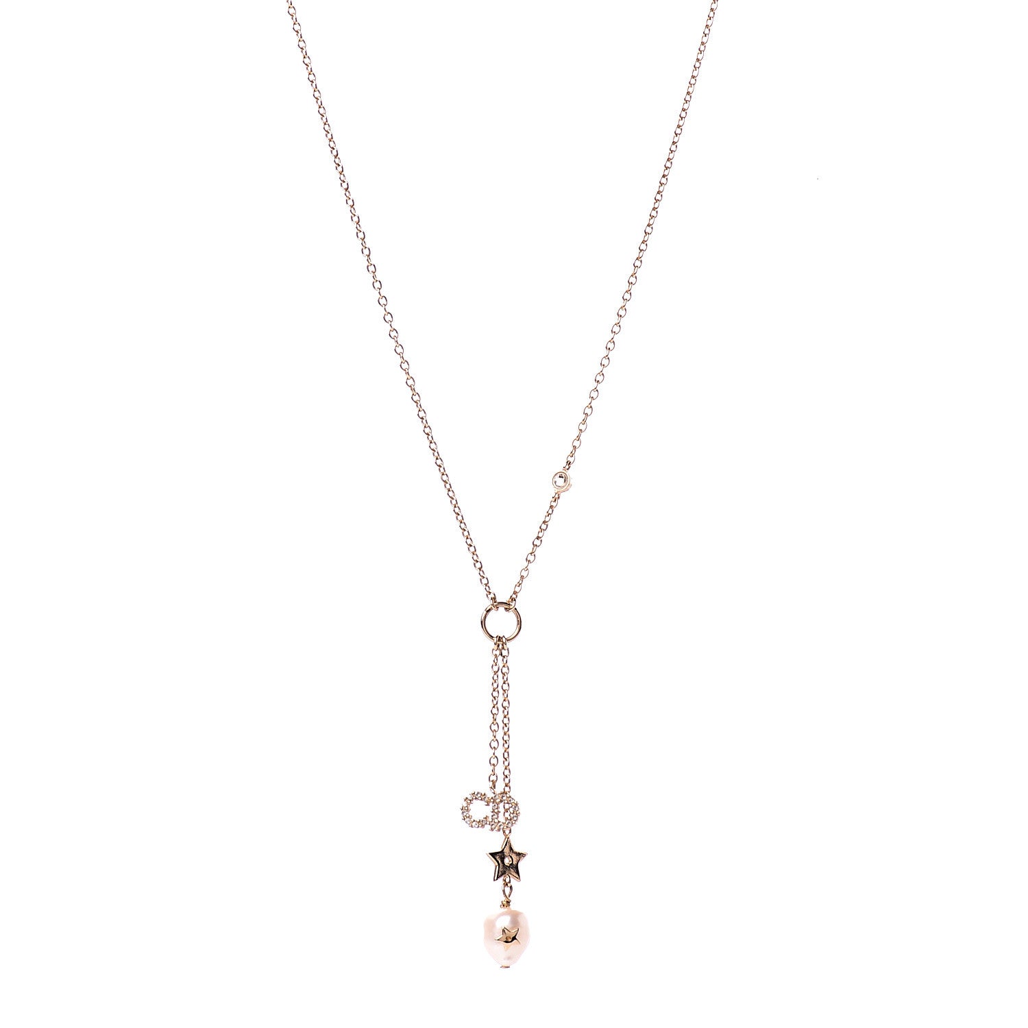 Christian Dior Crystal Pearl Shiny-D Tribal Long Necklace Gold 1 of 5