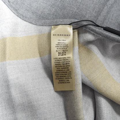 Burberry Wool Solid to Check Charlotte Cape Scarf Light Grey 2 of 4