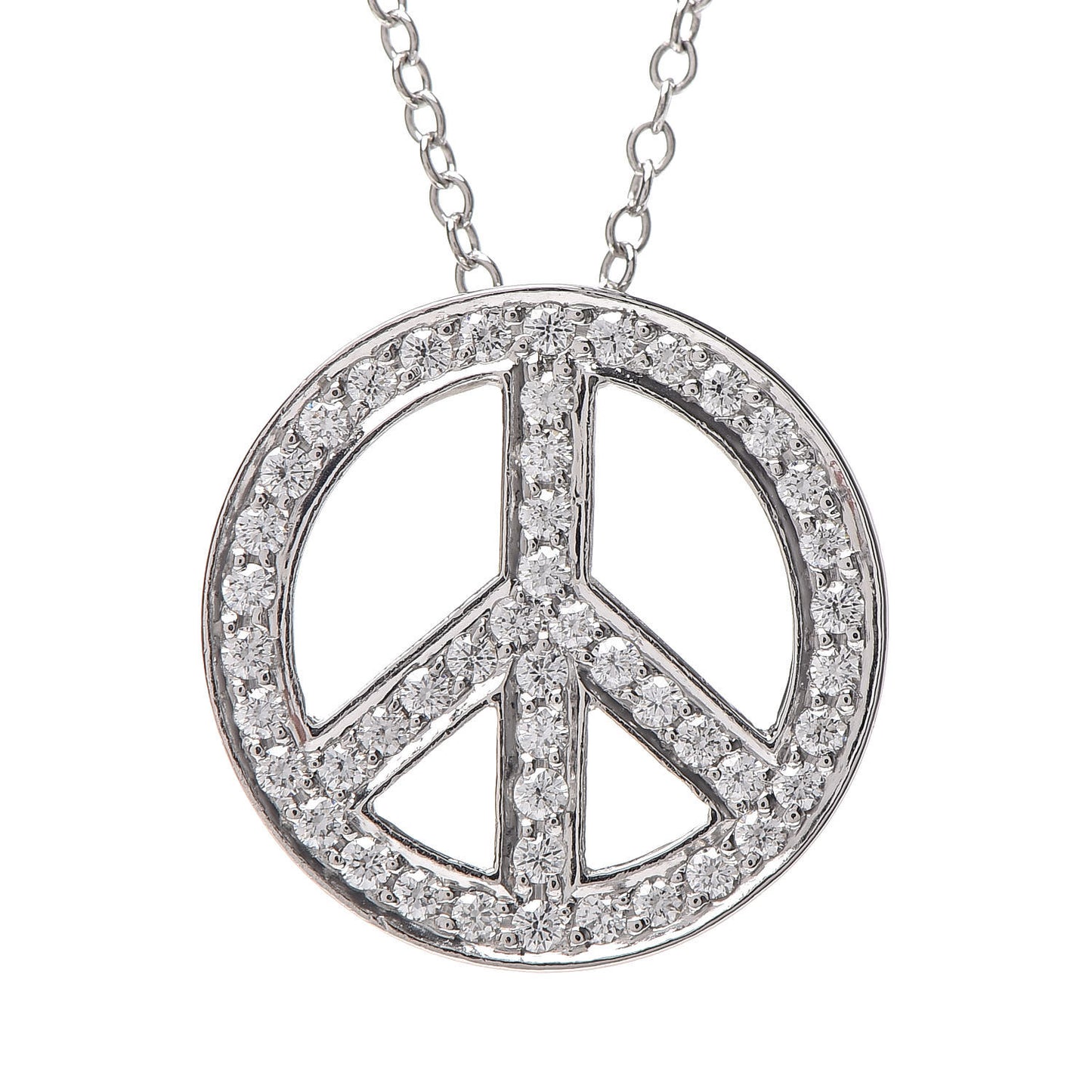 Platinum Diamond Small Peace Sign Pendant Necklace
