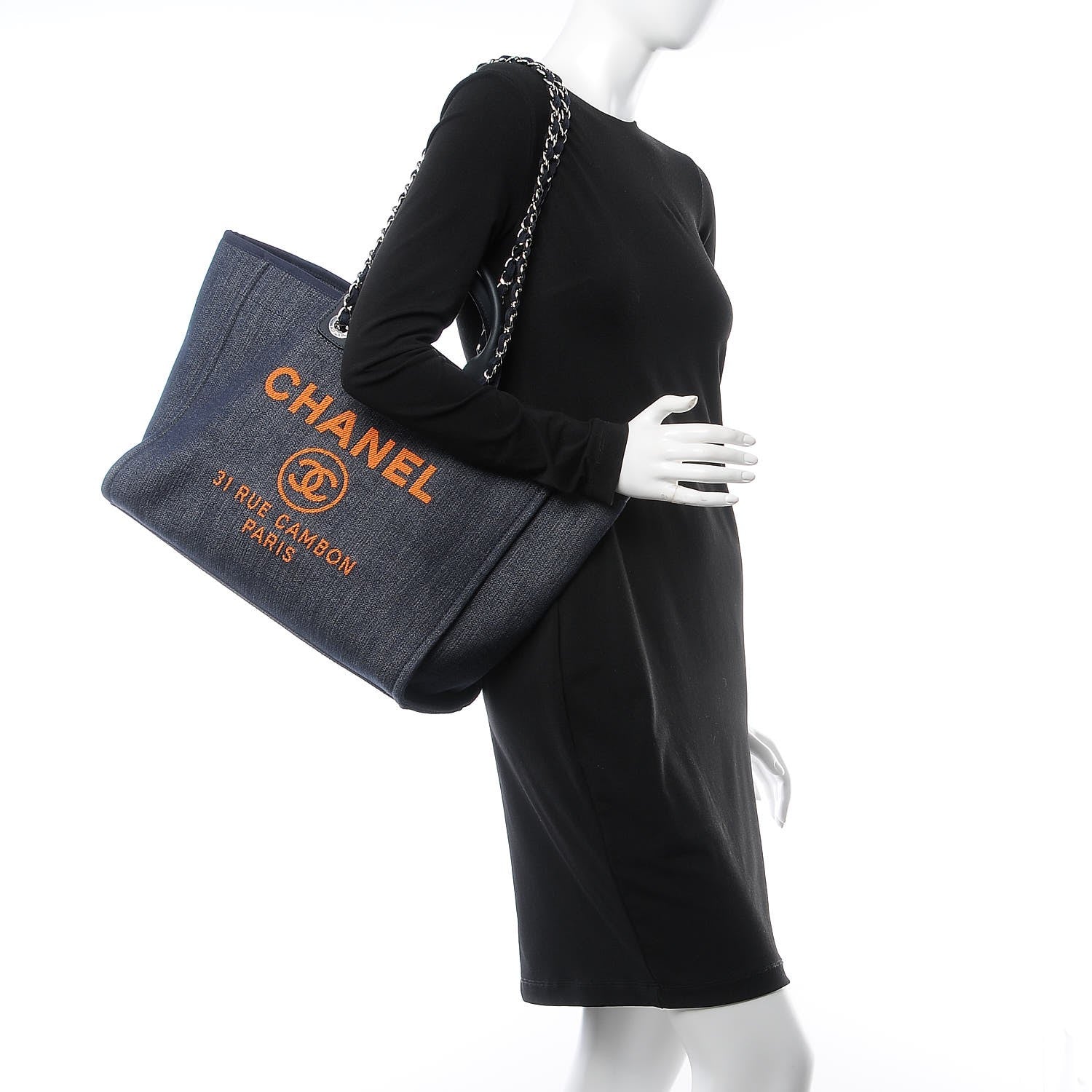 Chanel Denim Large Deauville Tote Blue Orange 2 of 8