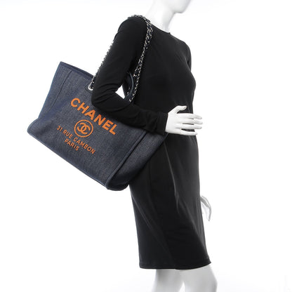 Chanel Denim Large Deauville Tote Blue Orange 2 of 8