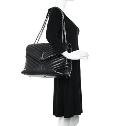 Saint Laurent Calfskin Y Quilted Monogram Large Loulou Chain Satchel Black 2 of 13