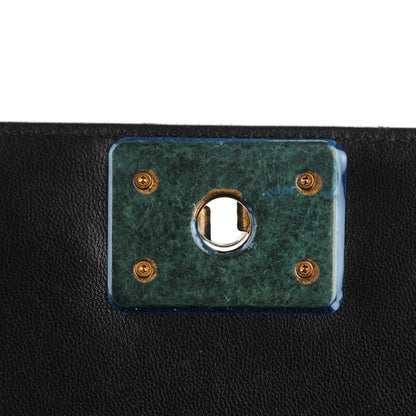 Chanel Calfskin Quilted Crest Embellished Medium Boy Flap Black White Blue 5 of 8