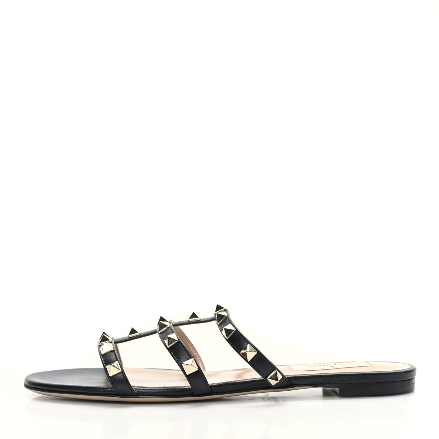 Nappa Rockstud Caged Flat Slide Sandals 37 Black