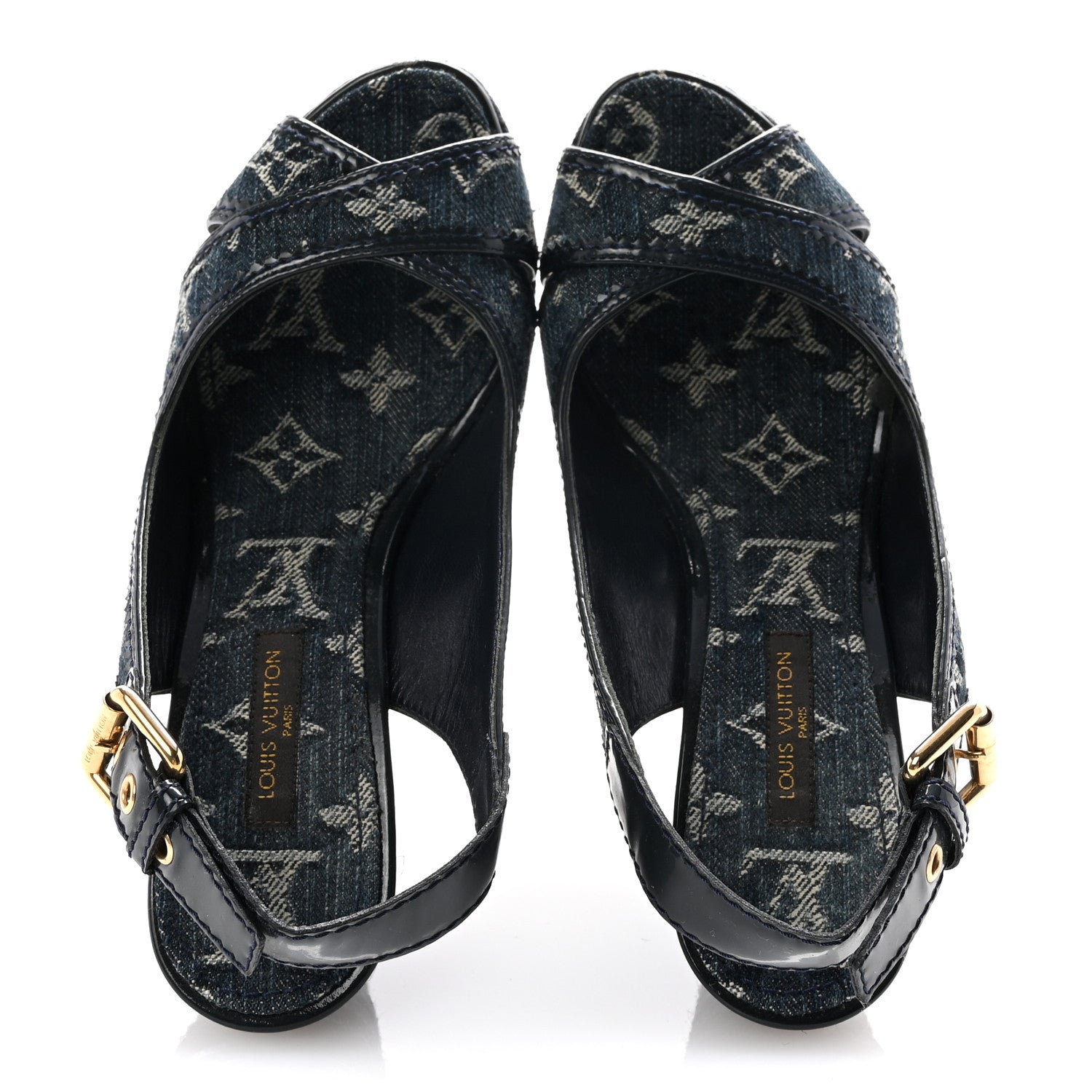 Louis Vuitton Denim Patent Espadrille Wedges 35 Blue 2 of 9