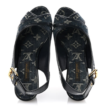 Louis Vuitton Denim Patent Espadrille Wedges 35 Blue 2 of 9