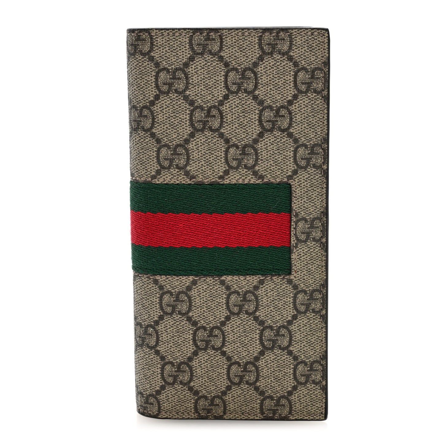 GG Supreme Monogram Selleria Calfskin Web New Web Long Wallet Beige Ebony Cocoa