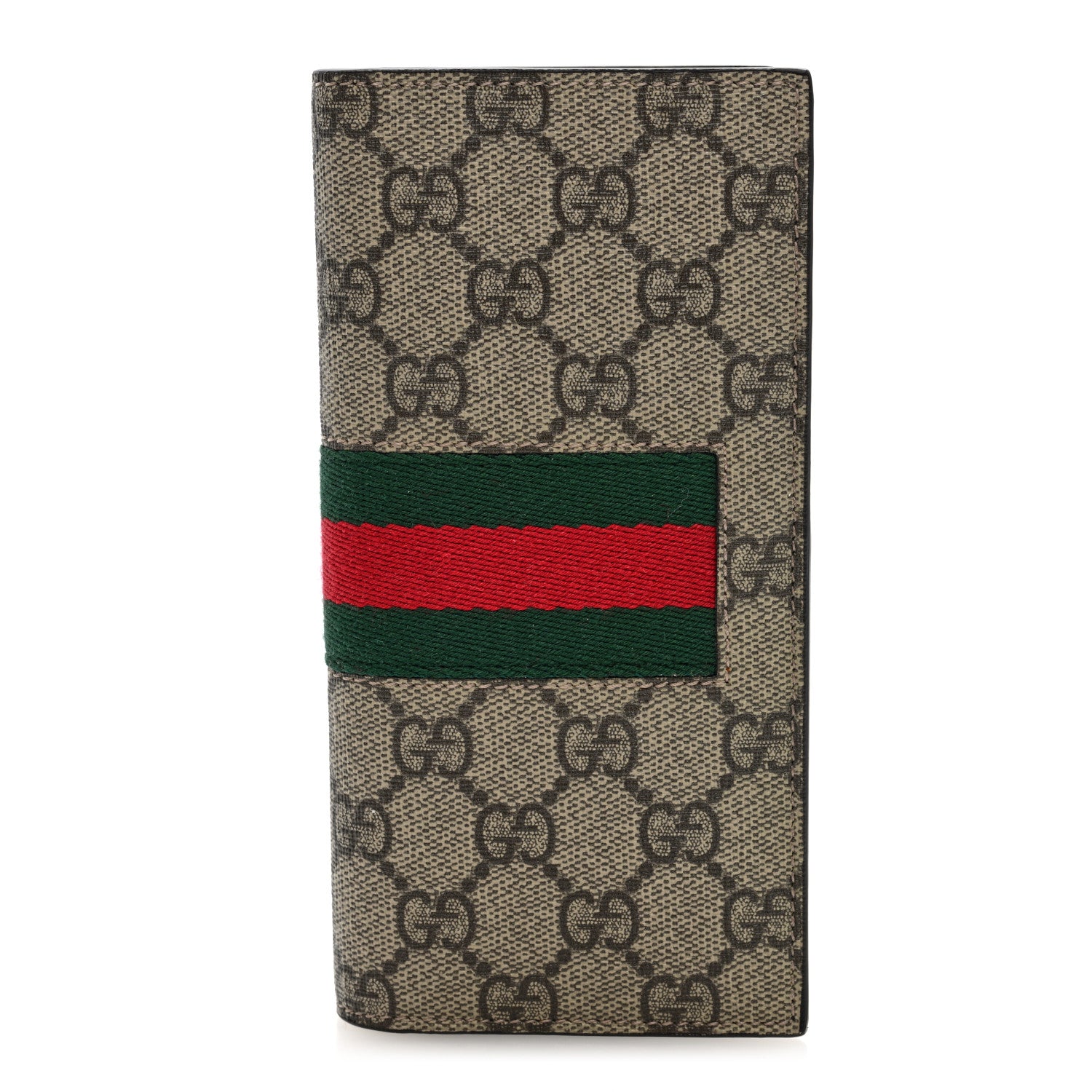 Gucci GG Supreme Monogram Selleria Calfskin Web New Web Long Wallet Beige Ebony Cocoa 1 of 7