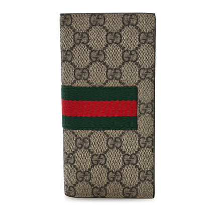 Gucci GG Supreme Monogram Selleria Calfskin Web New Web Long Wallet Beige Ebony Cocoa 1 of 7