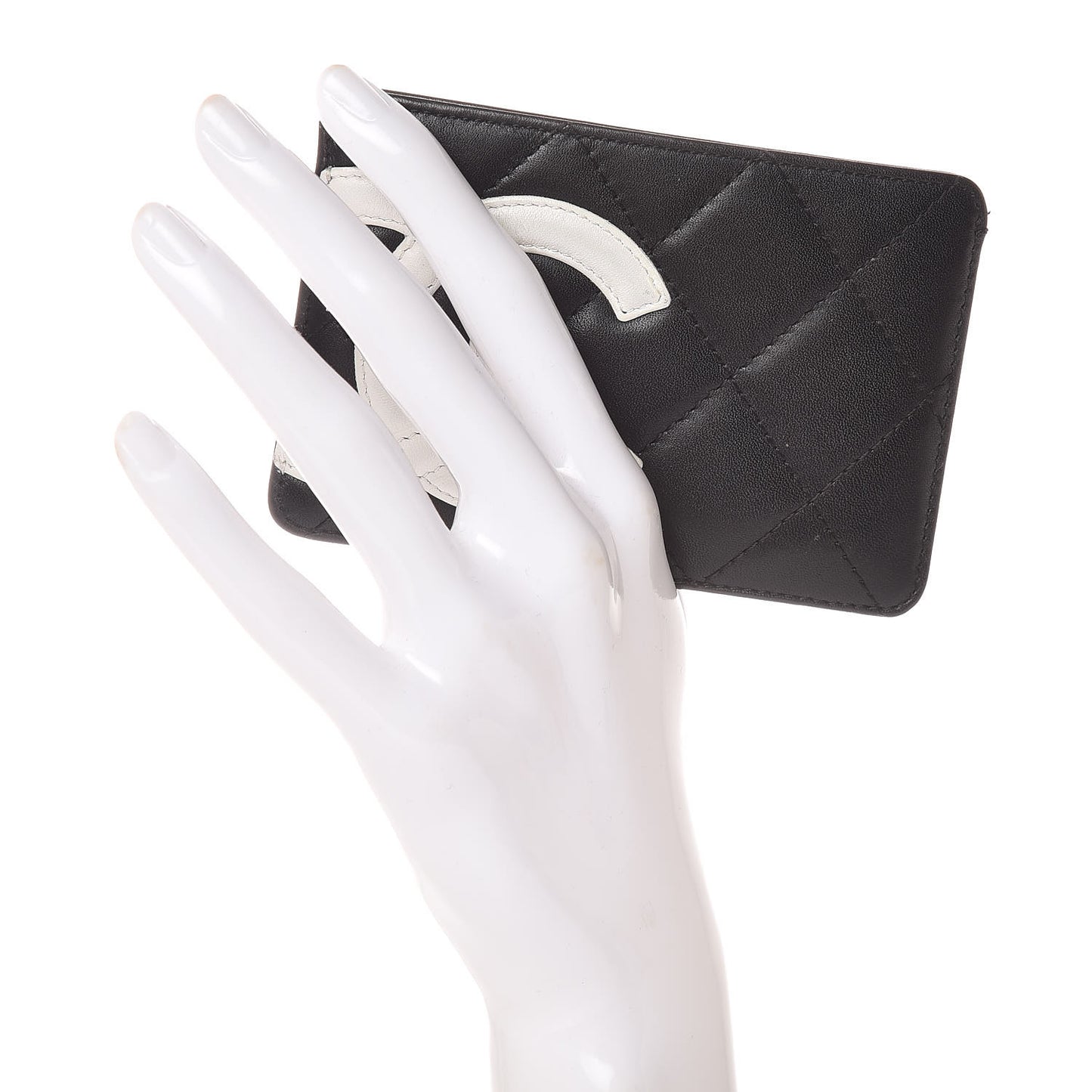 Calfskin Quilted Cambon Card Holder Black White