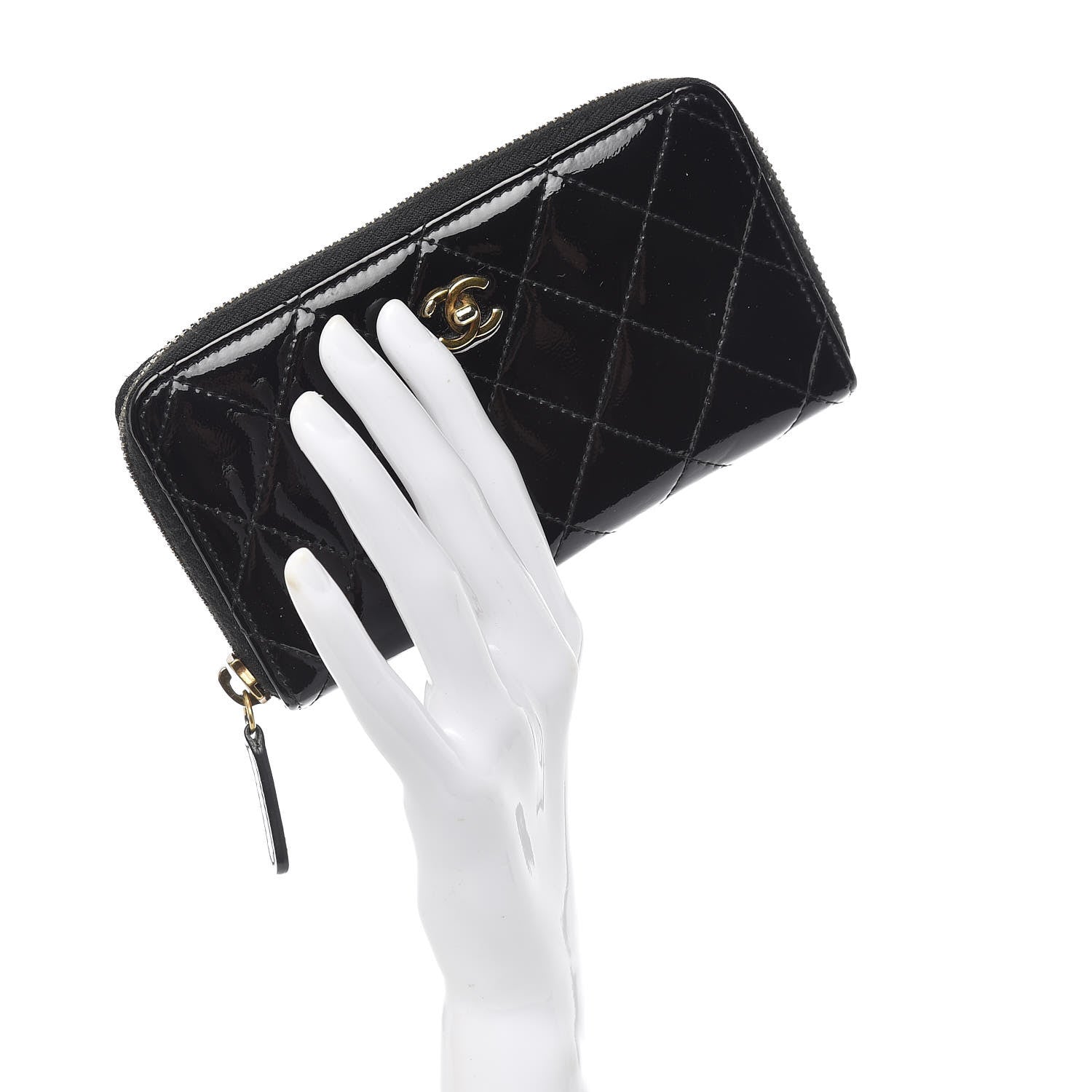 Chanel Patent Quilted Small Zip Around Wallet Black 2 of 9