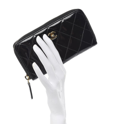 Chanel Patent Quilted Small Zip Around Wallet Black 2 of 9