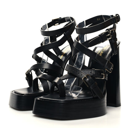 Saint Laurent Calfskin Platz Platform Sandals 36.5 Black 3 of 9