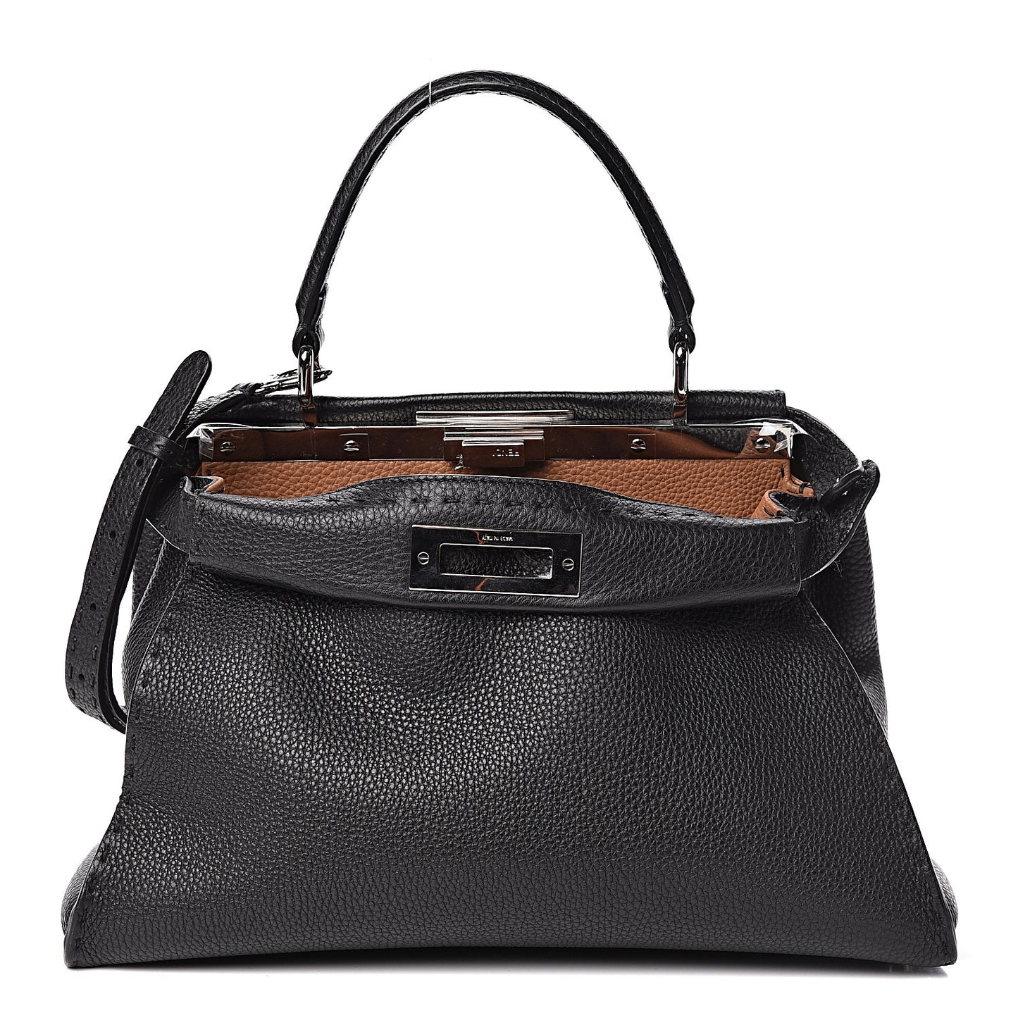 Cuoio Romano Selleria Bi-Color Medium Peekaboo Iconic Satchel Black Mou