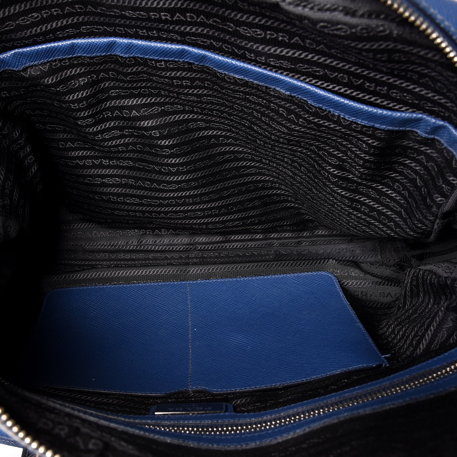 Prada Saffiano Travel Briefcase Blue Multicolor 4 of 12