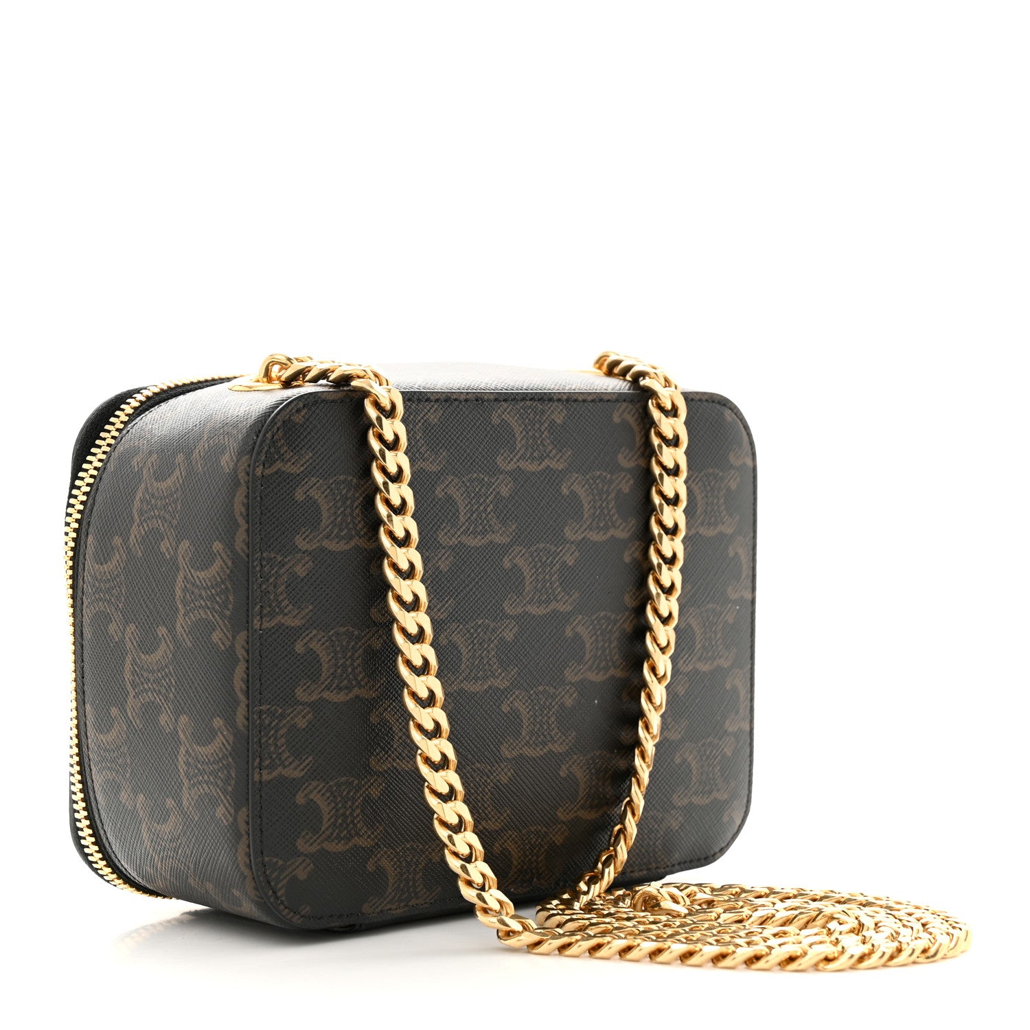 Celine Triomphe Canvas Calfskin Cuir Box On Chain Tan 3 of 11