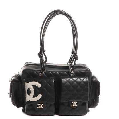 Chanel Calfskin Quilted Large Cambon Multipocket Reporter Black White 1 of 7